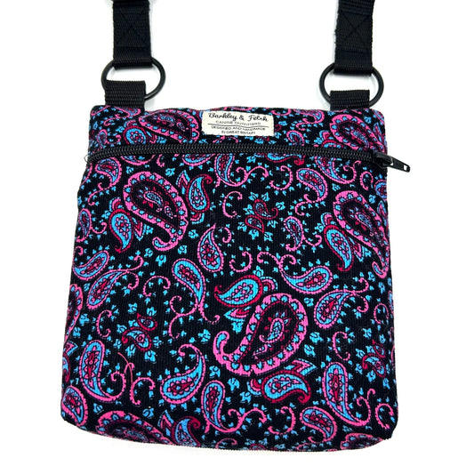 Blue Paisley Corduroy Dog Walking Bag