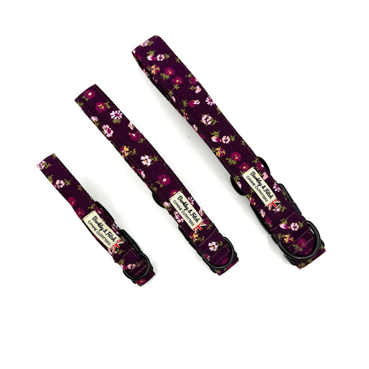 Berry Blossom Corduroy Dog Collar