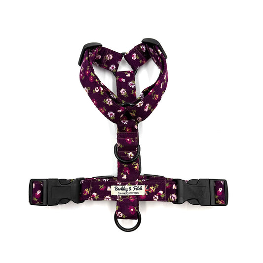 Berry Blossom Corduroy Strap Dog Harness