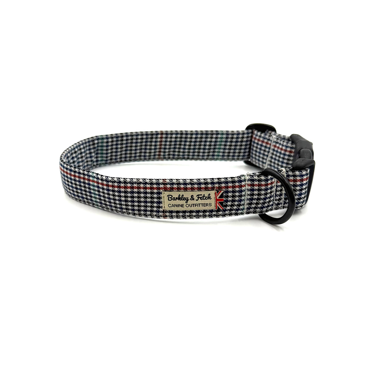 Navy Dogtooth Check Dog Collar