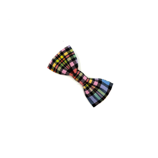 Pastel Rainbow Check Dog Bow