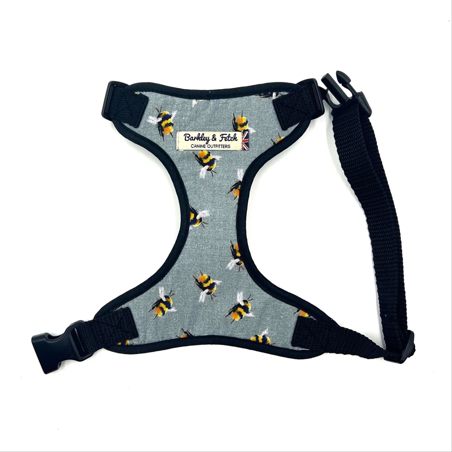 Grey Bee Print Soft Dog Harness