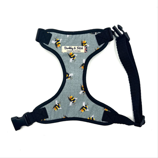 Grey Bee Print Soft Dog Harness