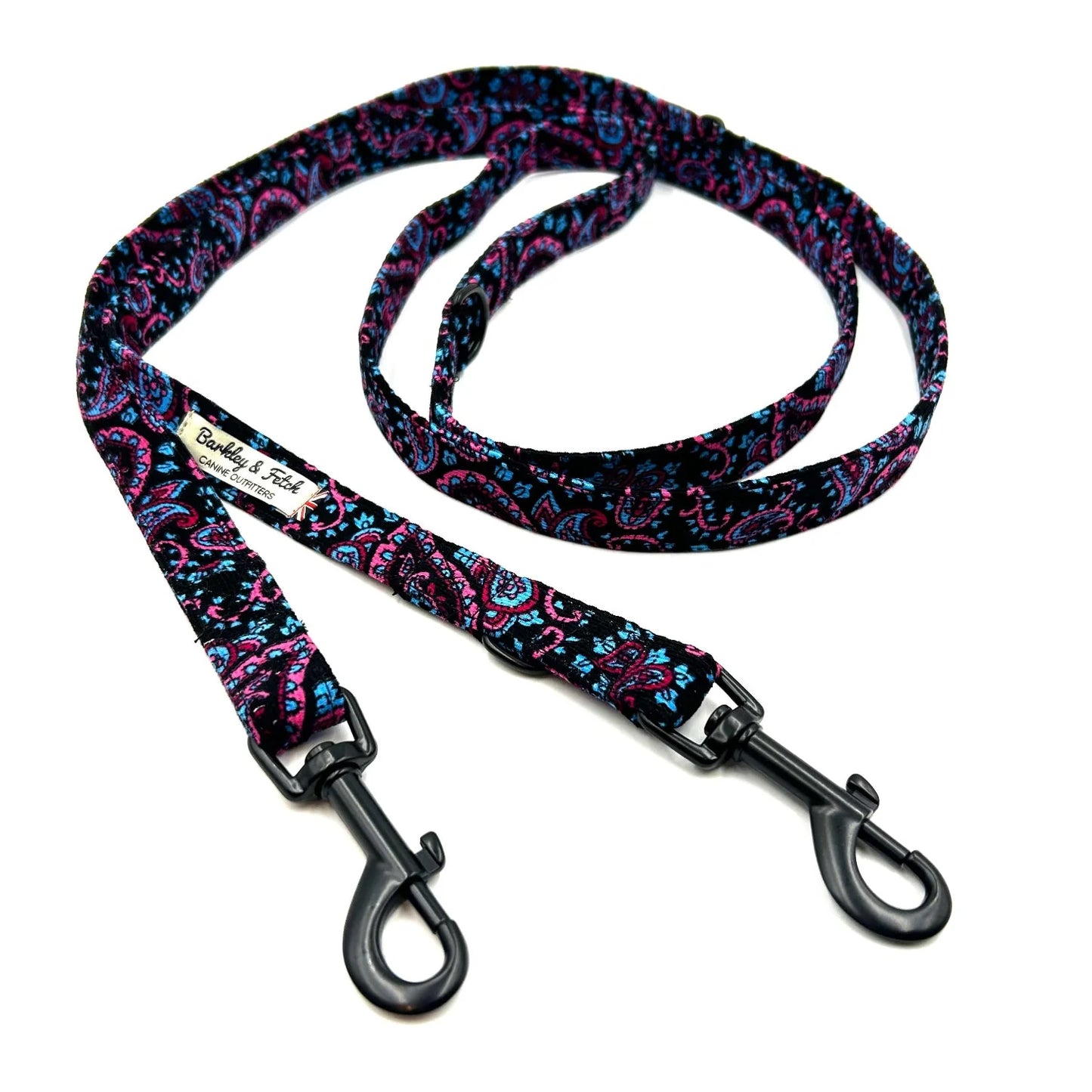 Blue Paisley Corduroy Multiway 2M  Double End Dog Lead