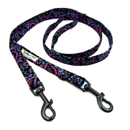 Blue Paisley Corduroy Multiway 2M  Double End Dog Lead