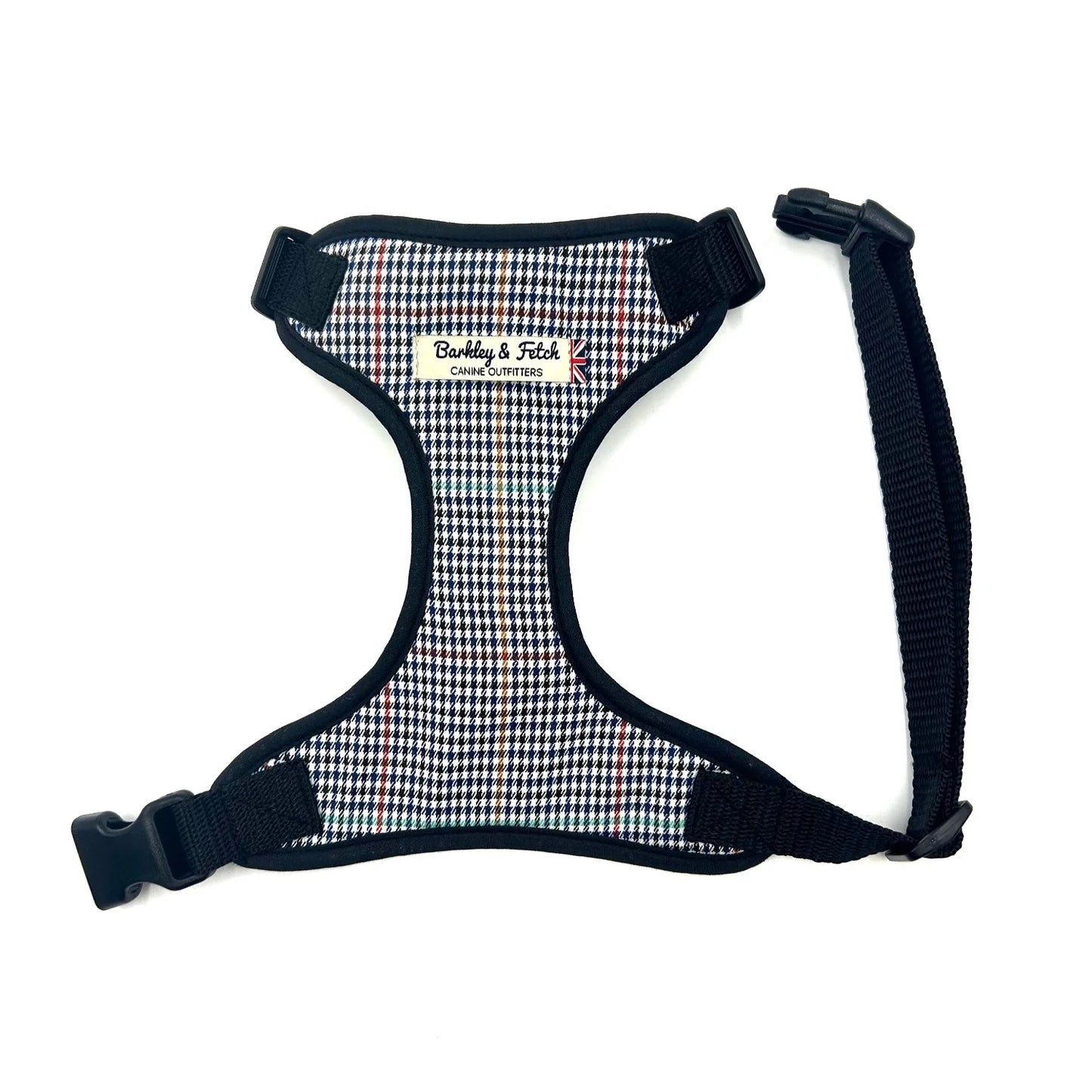 Navy Dogtooth Check Soft Dog Harness
