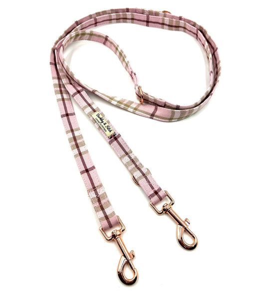 Pale Pink Tartan Multiway 2M  Double End Dog Lead