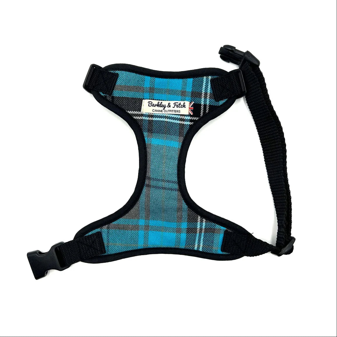 Turquoise/Grey Tartan Soft Dog Harness