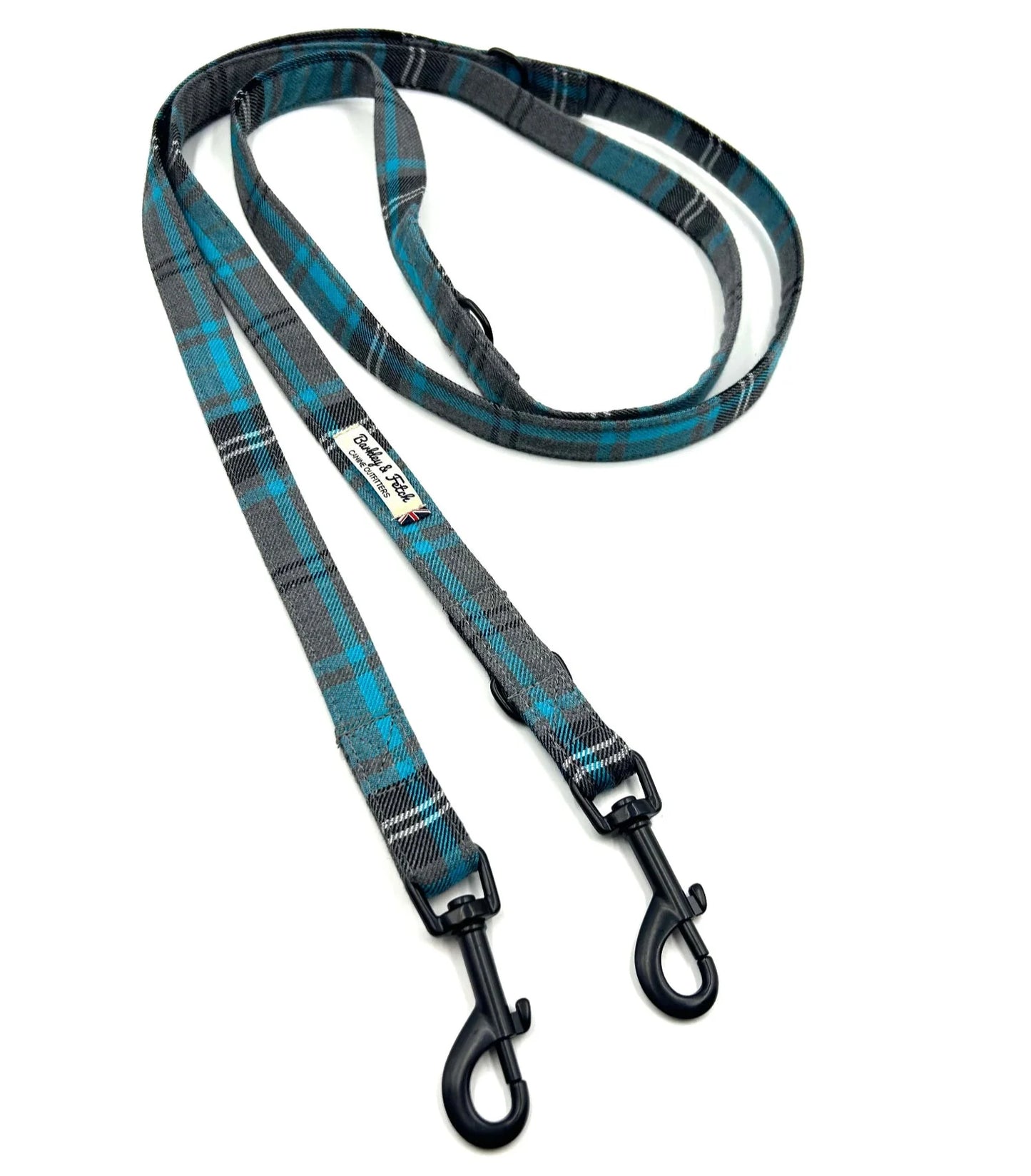 Turquoise/Grey Tartan Multiway 2M  Double End Dog Lead