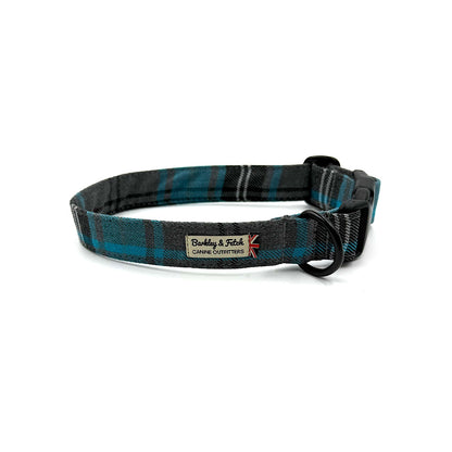 Turquoise/Grey Tartan Dog Collar