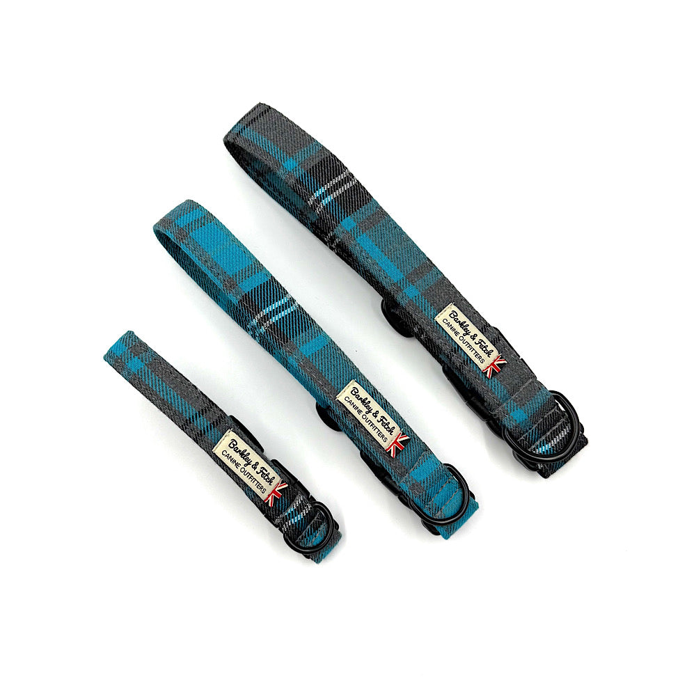 Turquoise/Grey Tartan Dog Collar