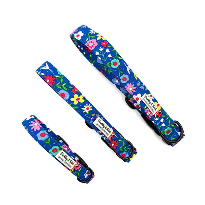 Cobalt Floral Print Dog Collar