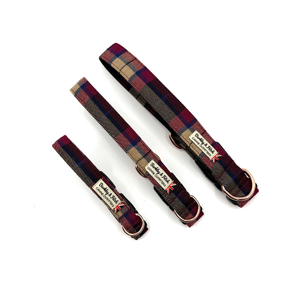 Wine Tartan Dog Collar