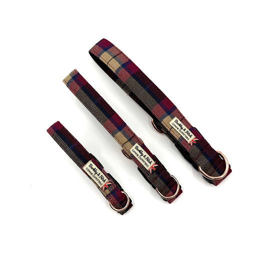 Wine Tartan Dog Collar