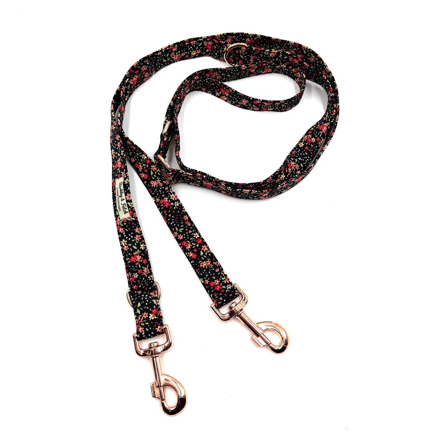 Black Ditsy Print Multiway 2M  Double End Dog Lead