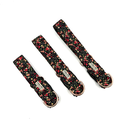 Black Ditsy Floral Print WIDE Dog Collar