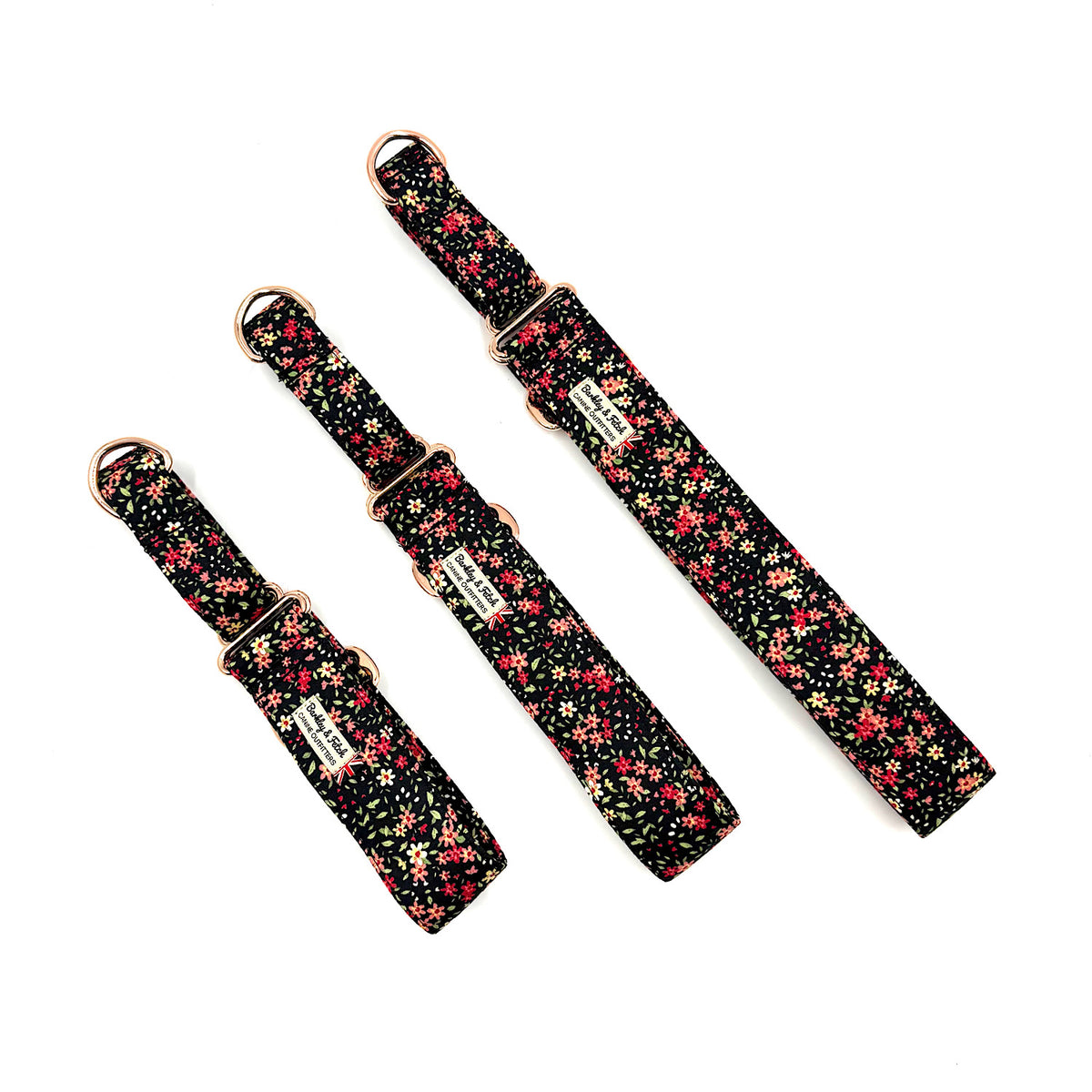 Black Ditsy Martingale Dog Collar
