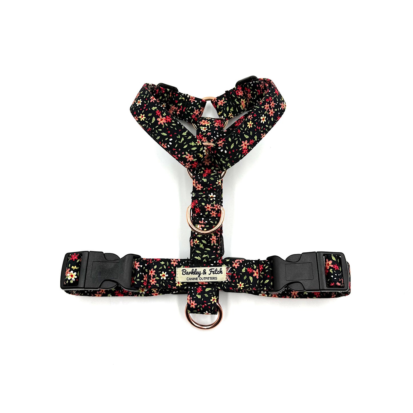Black Ditsy Print Strap Dog Harness