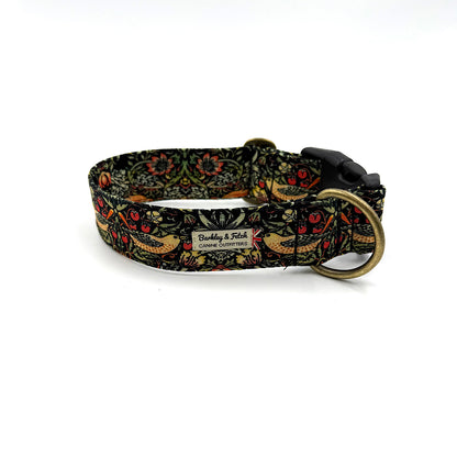 Black Strawberry Thief WIDE Dog Collar
