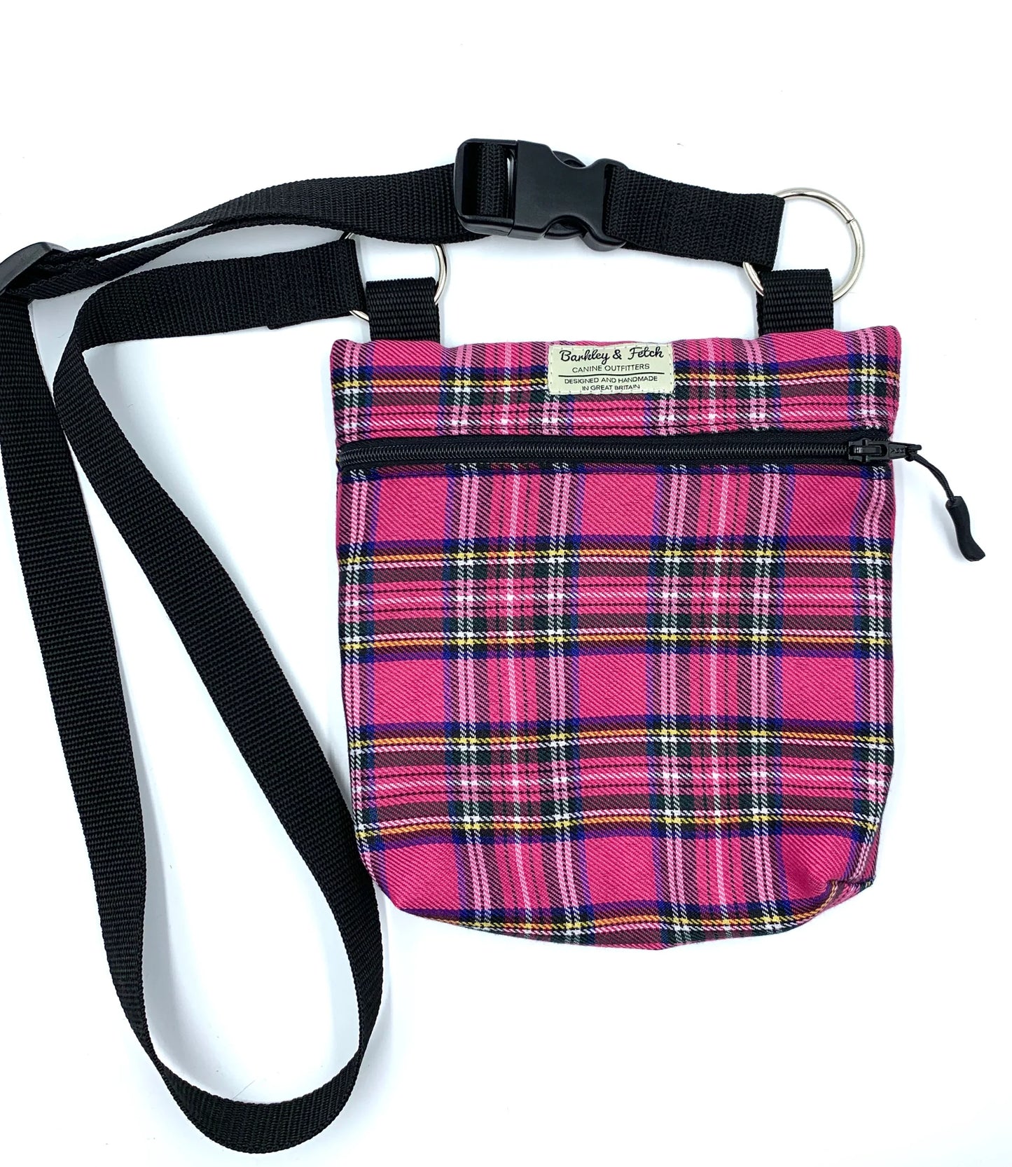Bright Pink Tartan Dog Walking Bag