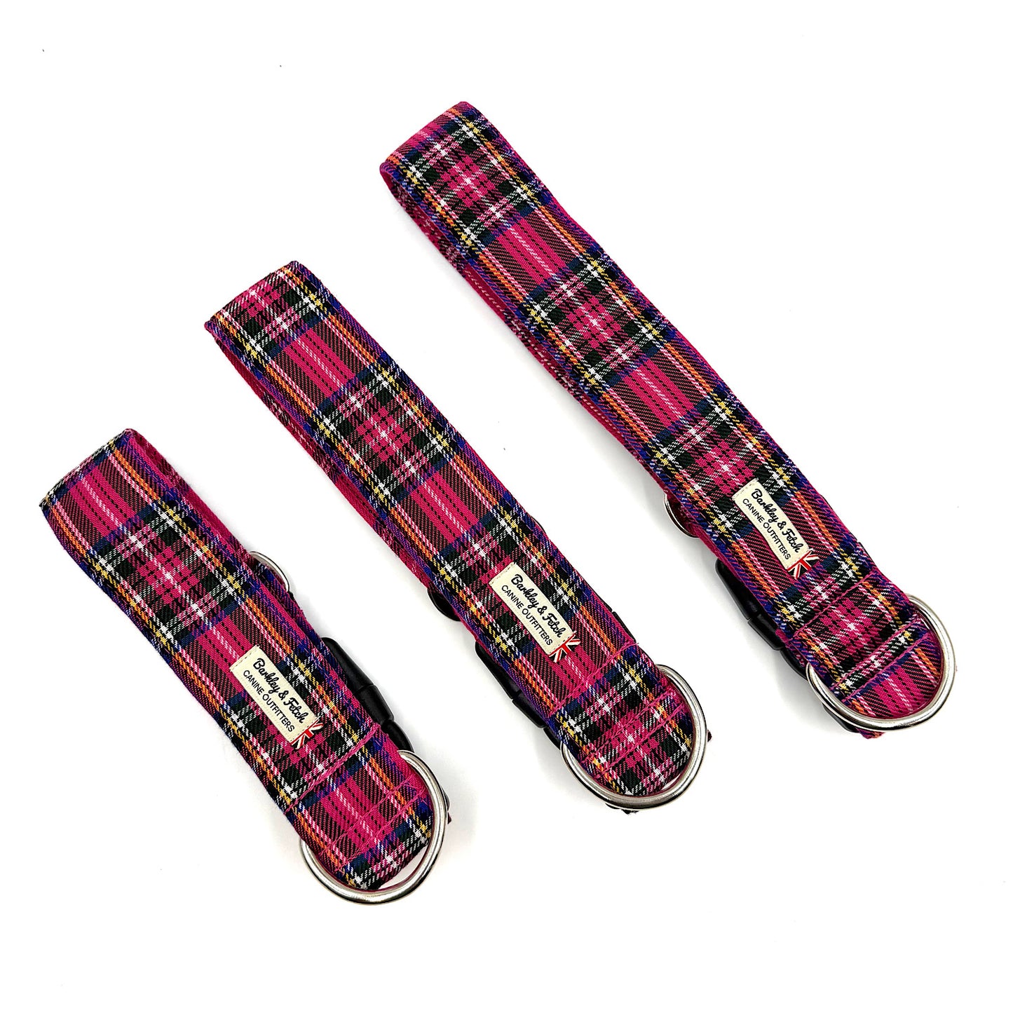 Bright Pink Tartan WIDE Dog Collar