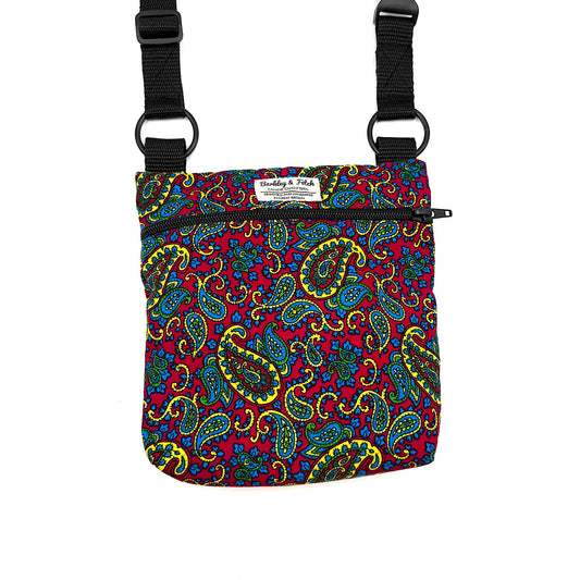 Cherry Paisley Corduroy Dog Walking Bag