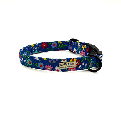 Cobalt Floral Print Dog Collar