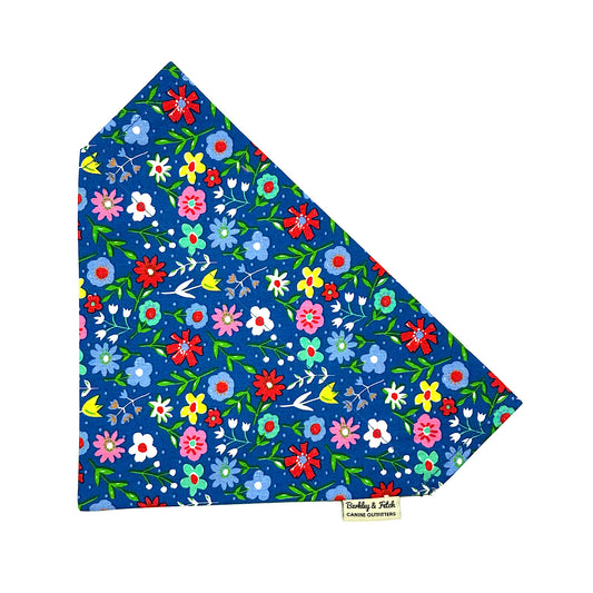 Cobalt Floral Print Dog Bandana