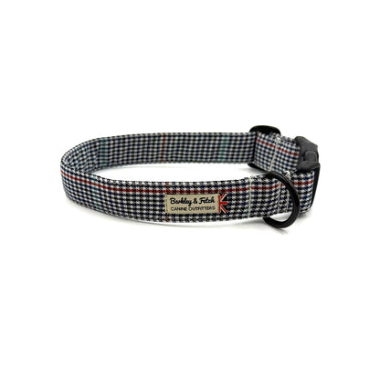 Navy Dogtooth Check Dog Collar