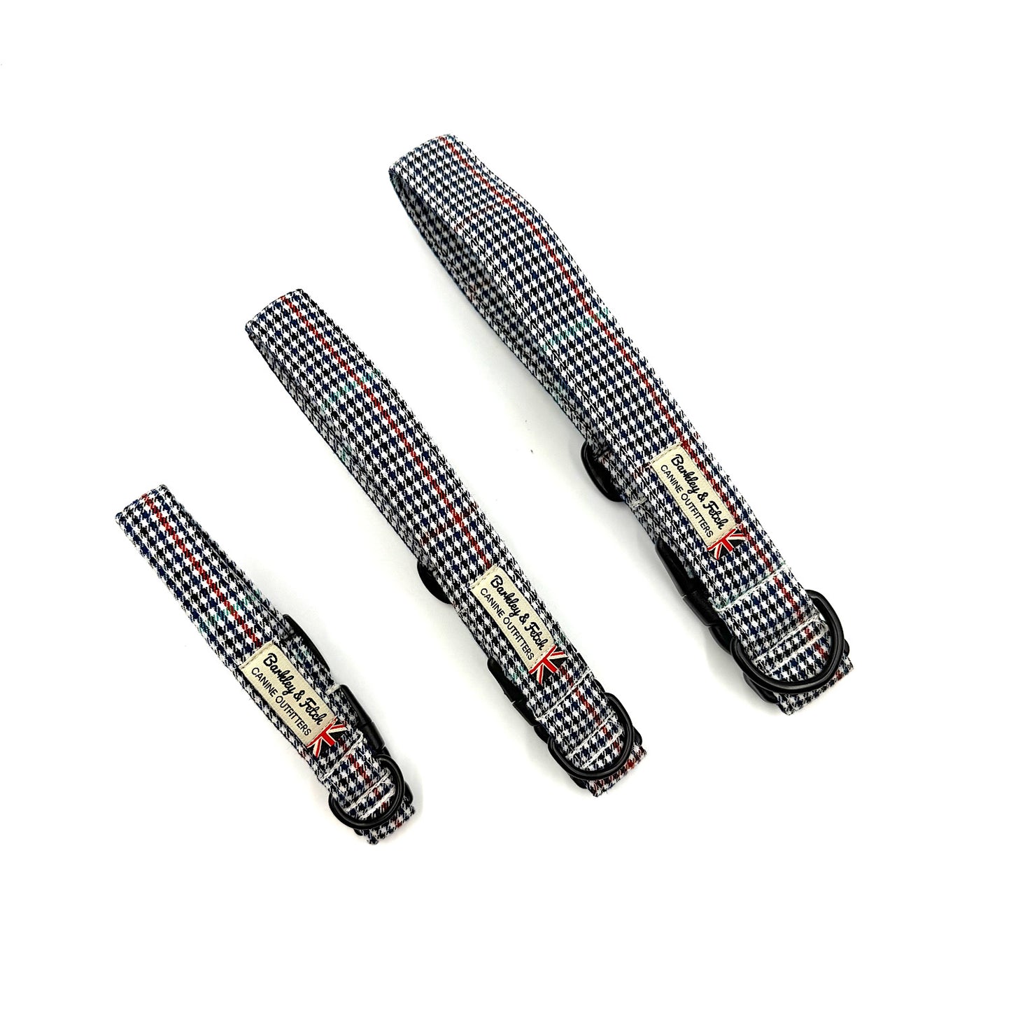 Navy Dogtooth Check Dog Collar