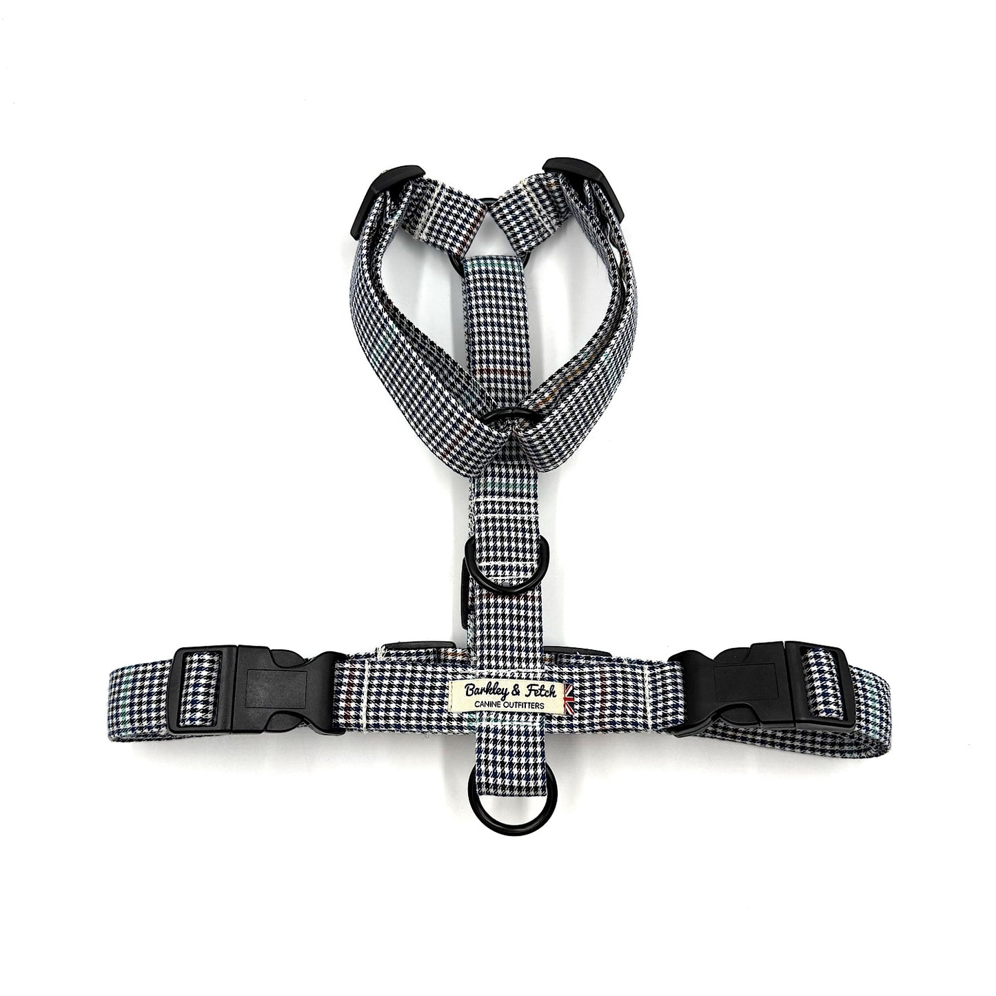 Navy Dogtooth Check Strap Dog Harness