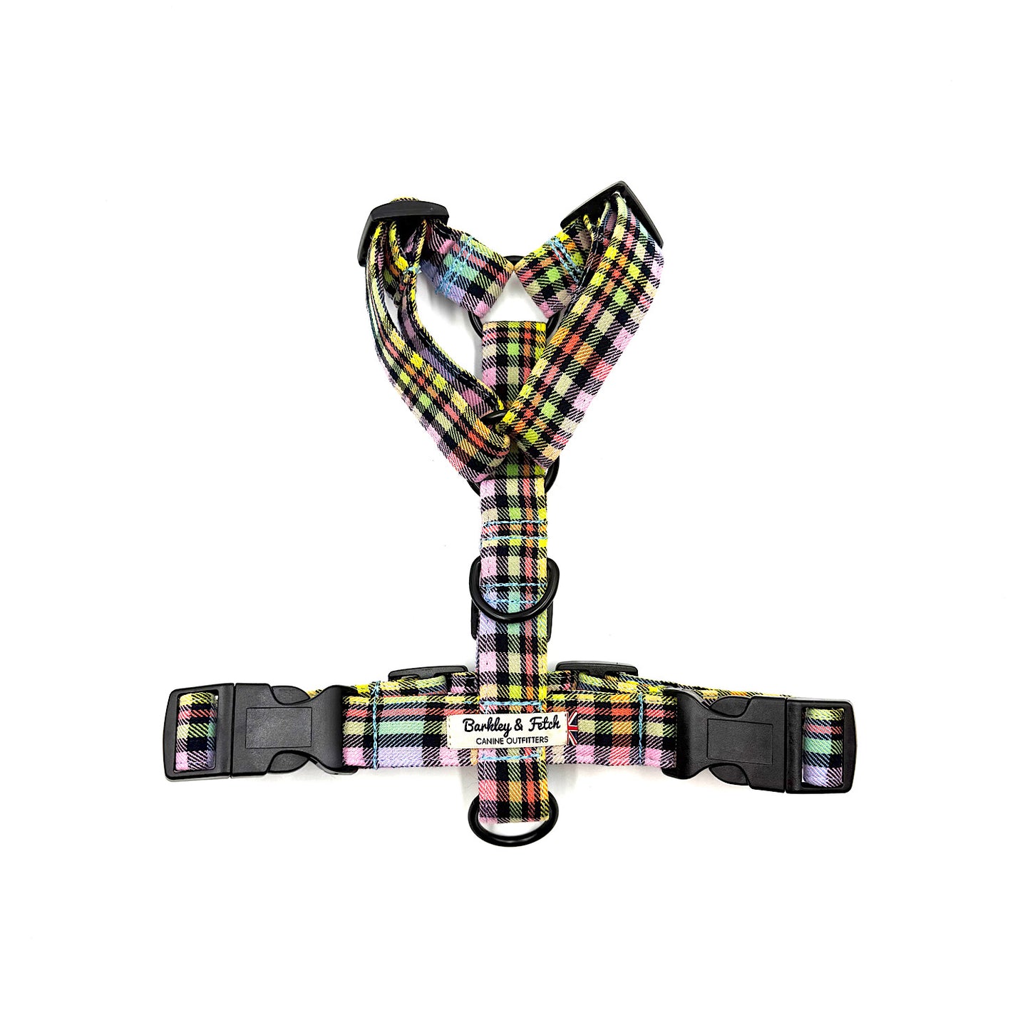 Pastel Rainbow Check Strap Dog Harness