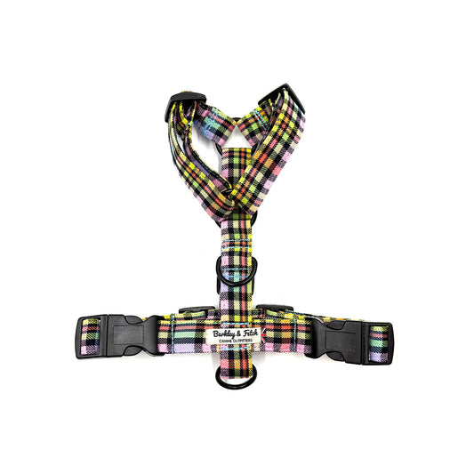 Pastel Rainbow Check Strap Dog Harness