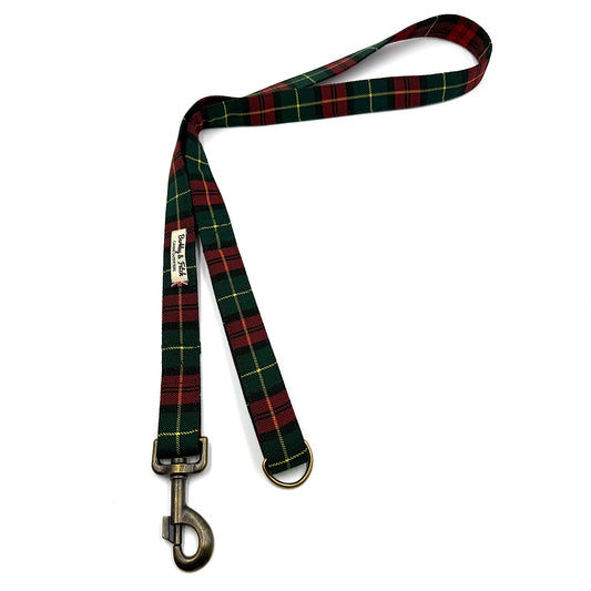 Red and Green Tartan Dog Lead