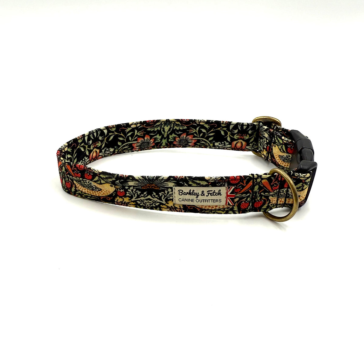 Black Strawberry Thief Dog Collar