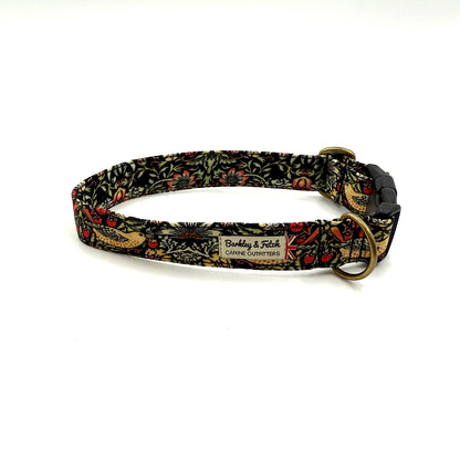 Black Strawberry Thief Dog Collar