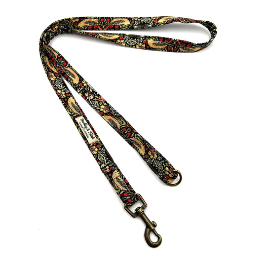 Black Strawberry Thief Dog Lead