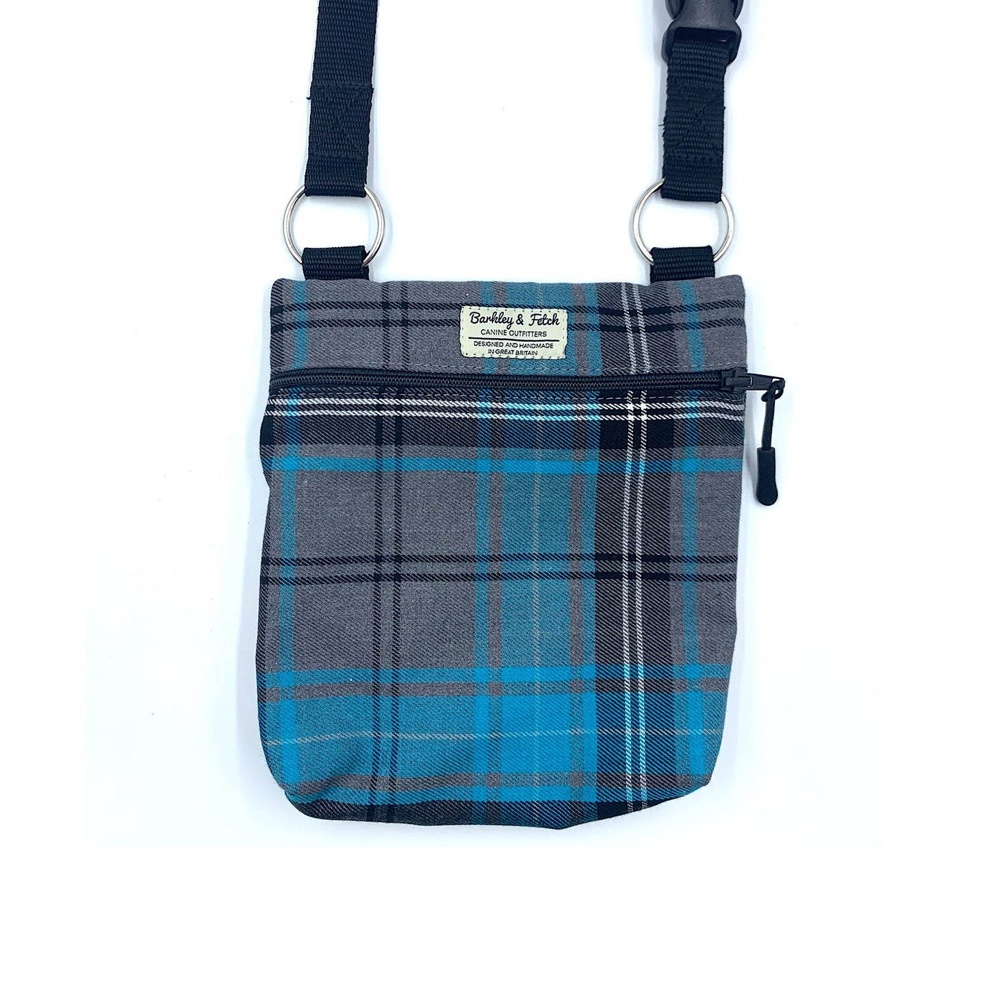 Turquoise/Grey Tartan Dog Walking Bag