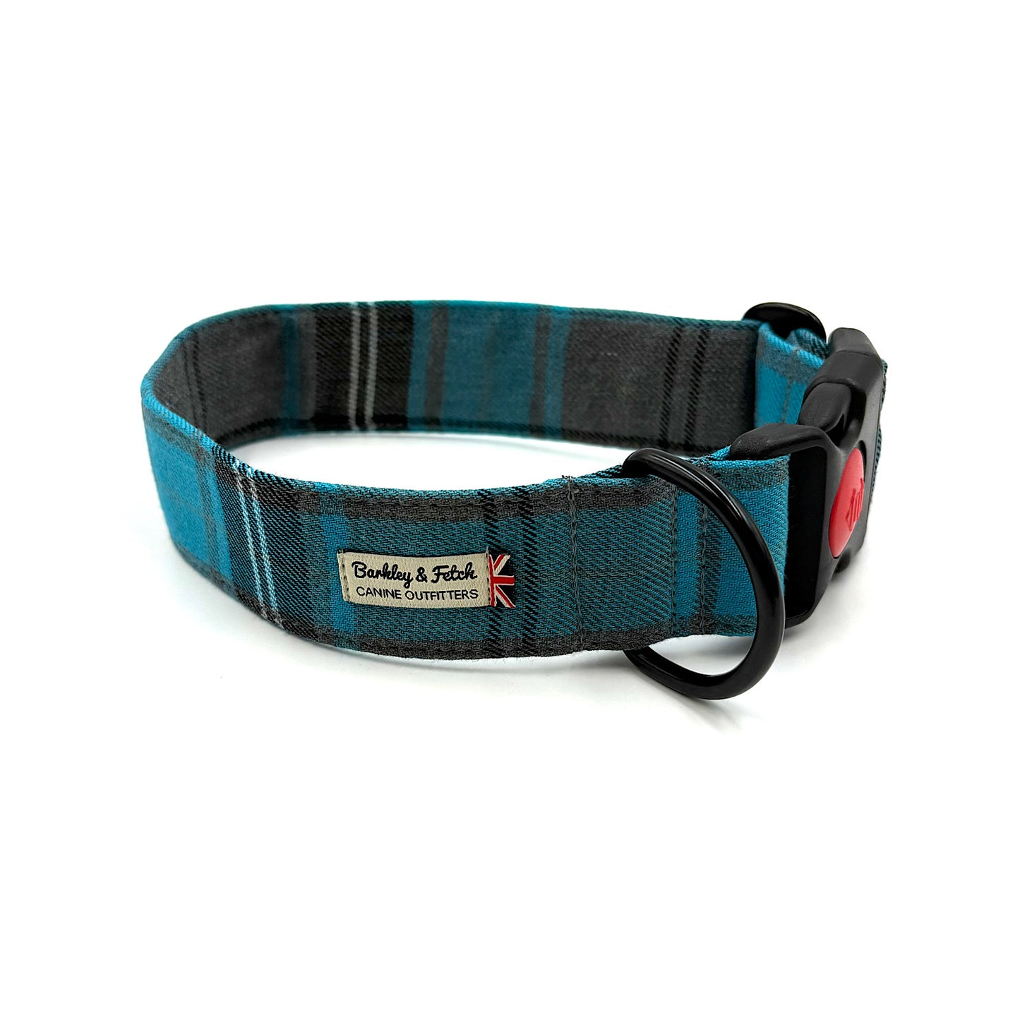 Turquoise/Grey Tartan WIDE Dog Collar