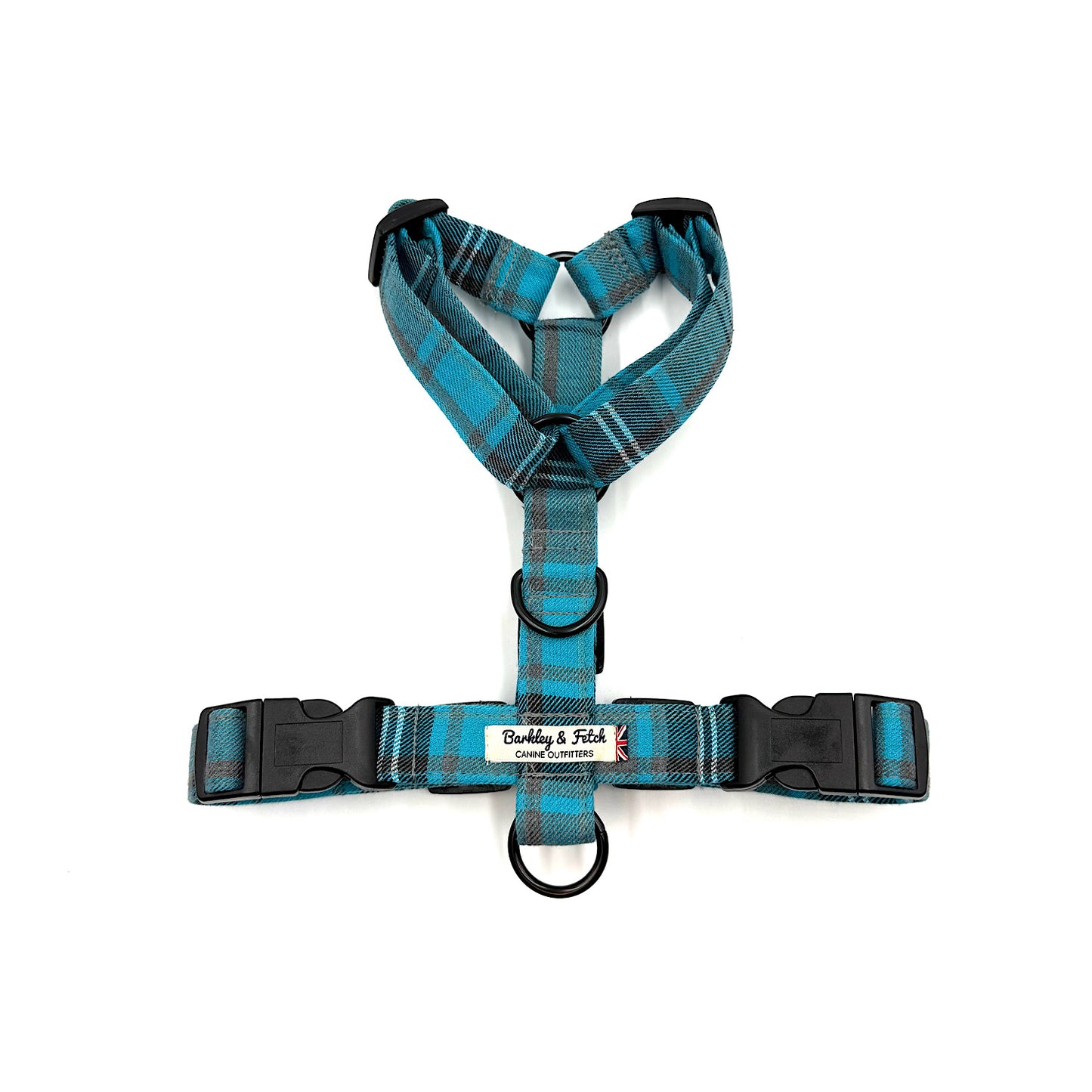 Turquoise/Grey Tartan Strap Dog Harness