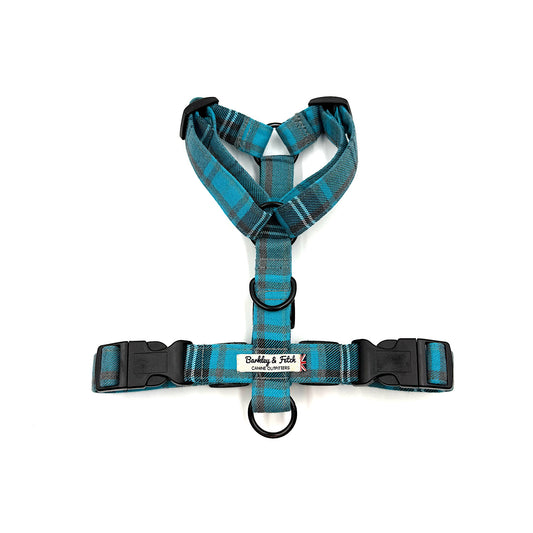 Turquoise/Grey Tartan Strap Dog Harness