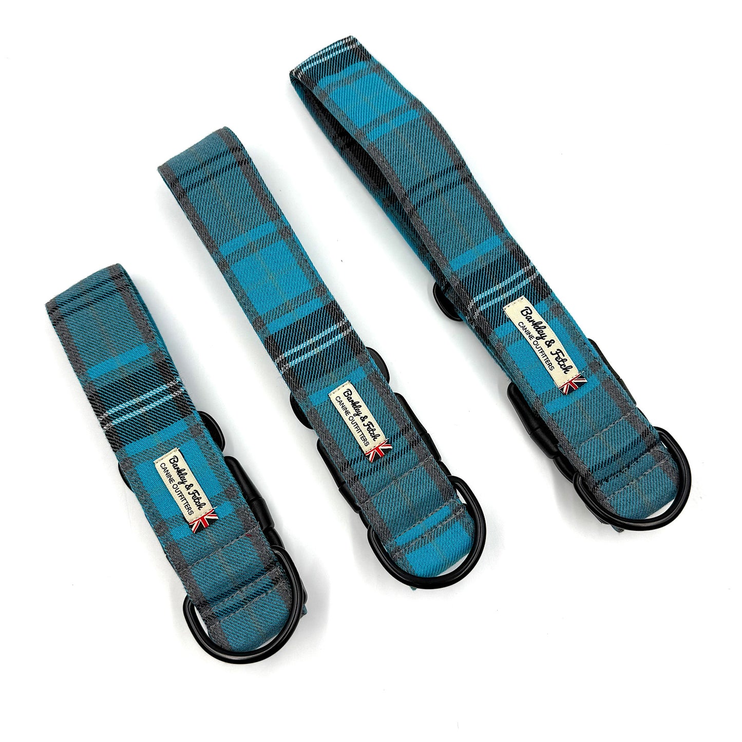 Turquoise/Grey Tartan WIDE Dog Collar