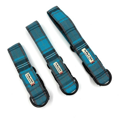 Turquoise/Grey Tartan WIDE Dog Collar